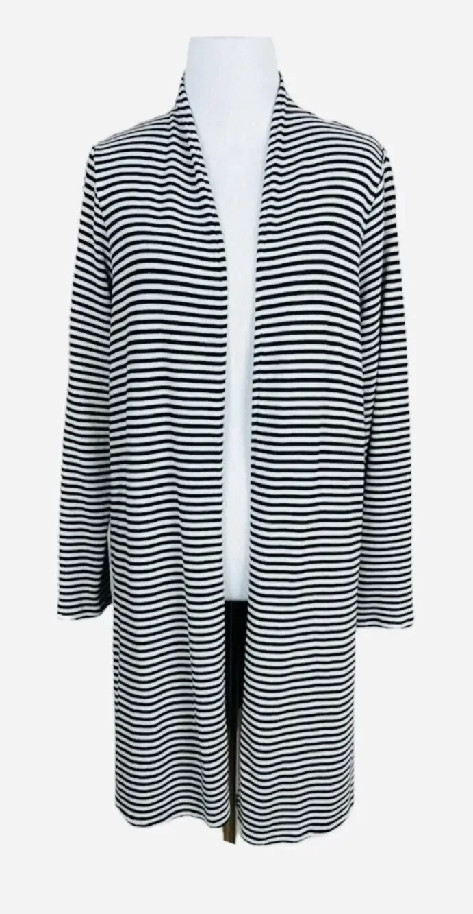 J.Jill Wearever Collection Striped Open Front Duster Cardigan Small Black White